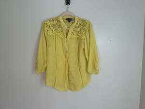 Thomas & Olivia Sunny Yellow Lace Crochet Yoke Boho Blouse Small